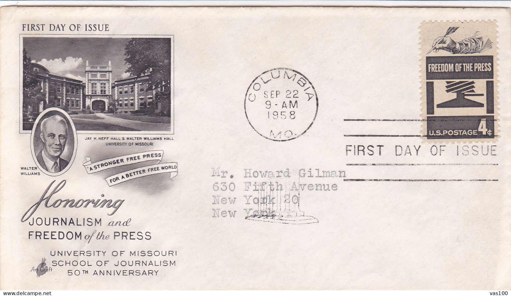 USA 1958, FDC COVER  HONORING JURNALISM OF THE PRESS. - 1951-1960