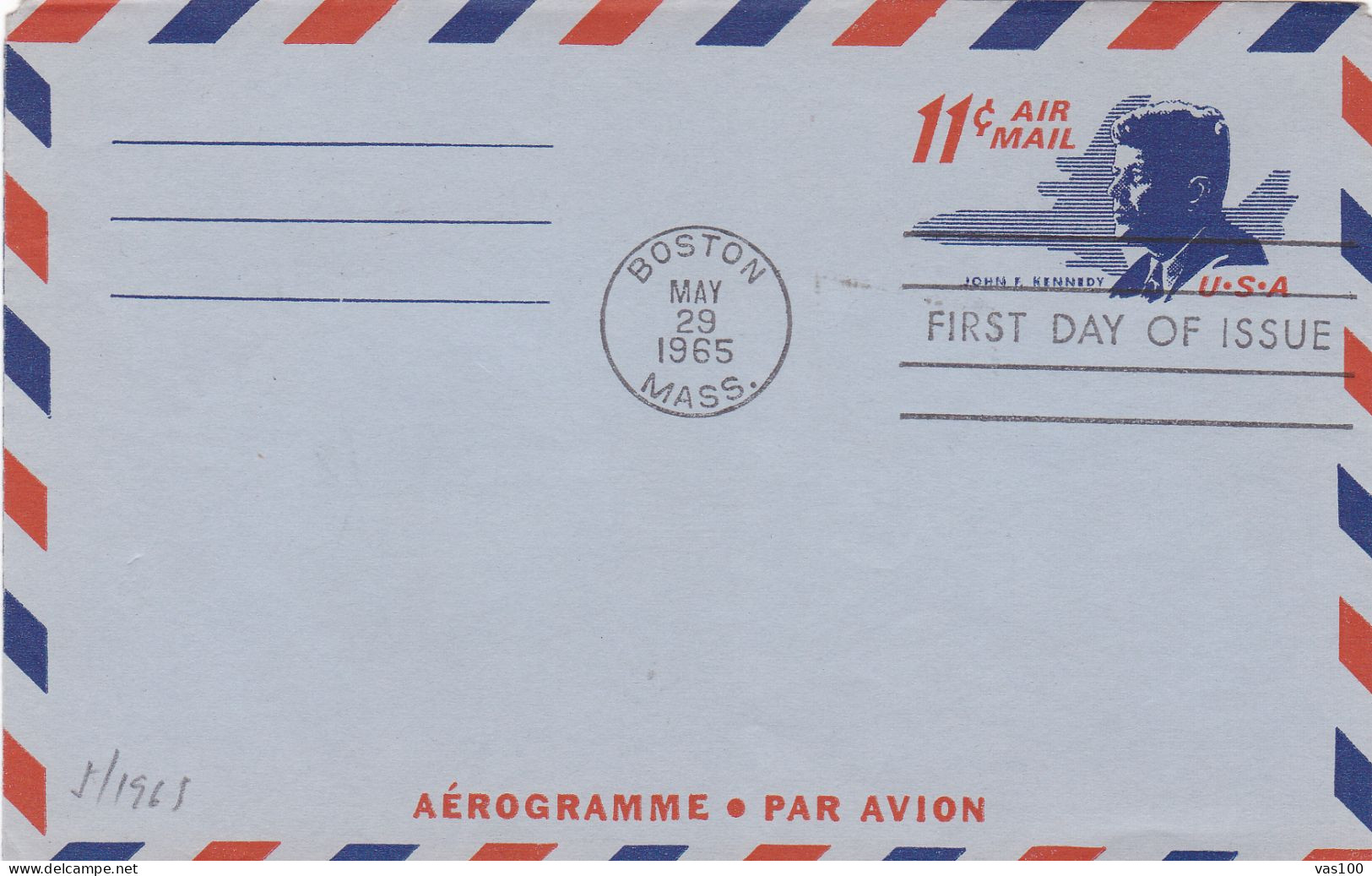 USA 1965,  COVER  AEROGRAMME OBLITERATION FDC BOSTON ,KENNEDY. - 1961-80