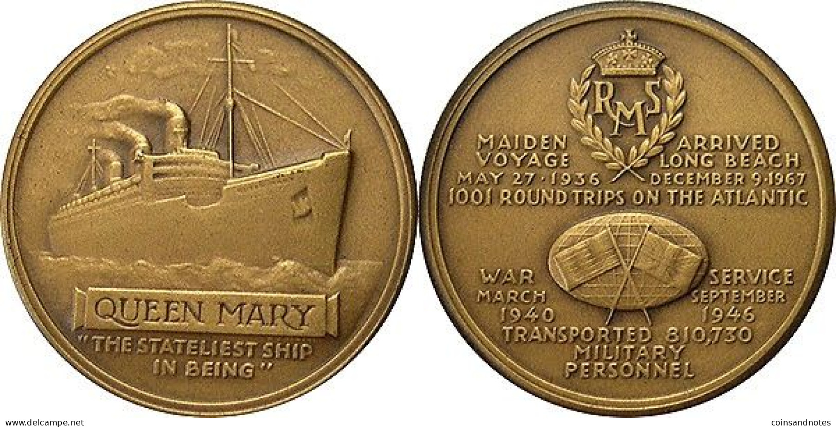 Bronzen Herinneringsmedaille SS Queen Mary 1970 - Colecciones