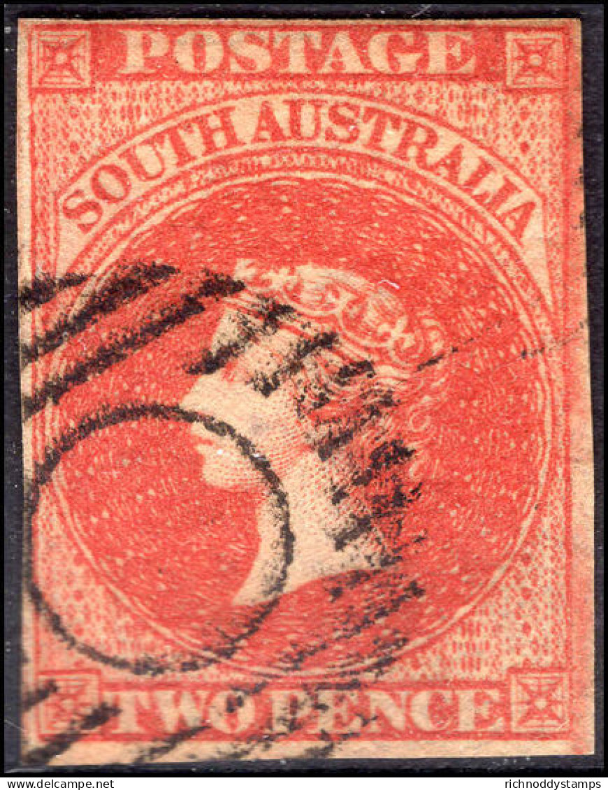 South Australia 1856-58 2d Orange-red Wmk 2 4 Margins Fine Used. - Oblitérés