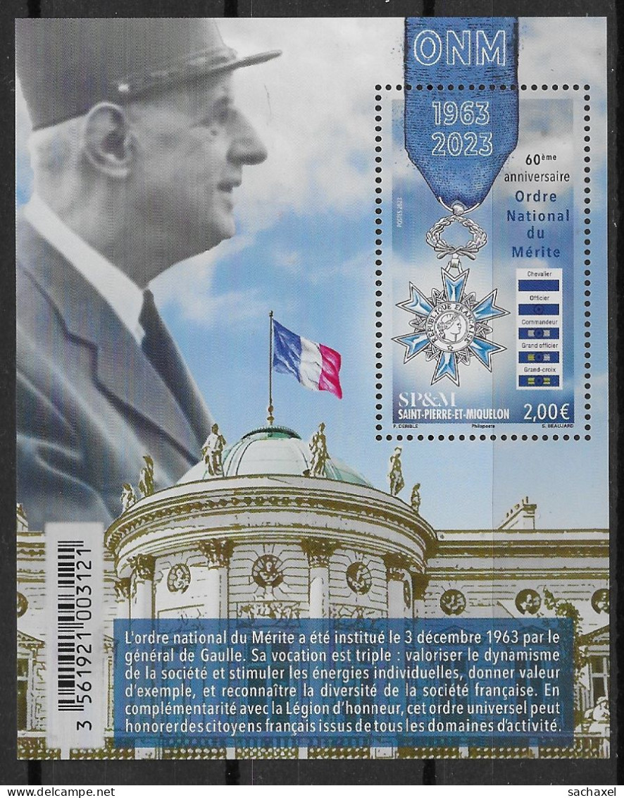 2023 Saint Pierre Et Miquelon N°     Nf** MNH. Ordre National Du Mérite. - Hojas Y Bloques