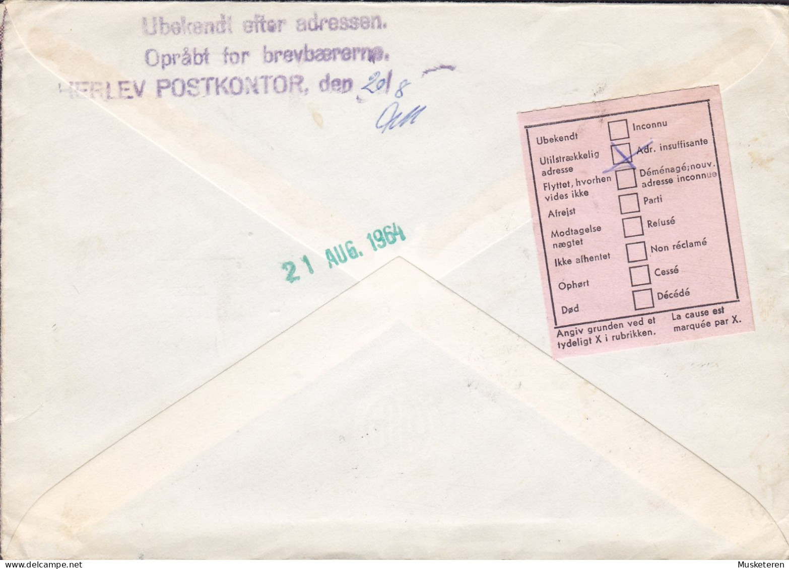 Norway TUBFRIM (Stamp Dealer) NESBYEN 1964 Cover Brief Lettre Brotype HERLEV (Arr.) RETOUR & Question VignettesDenmark - Cartas & Documentos