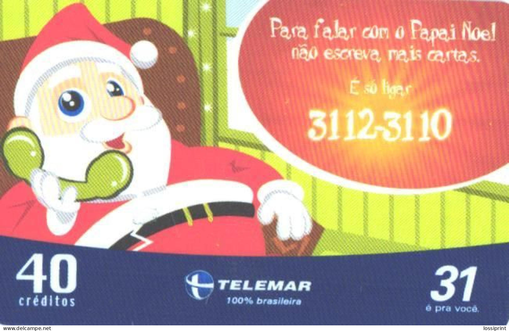 Brasil:Brazil:Used Phonecard, Telemar, 40 Units, Santa Claus - Brasilien