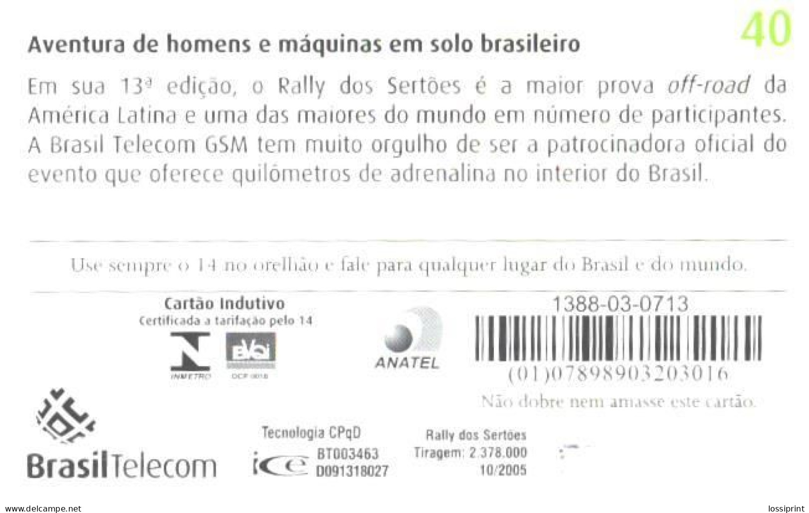 Brasil:Brazil:Used Phonecard, BrasilTelecom, 40 Units, Car Troller, B - Brasilien