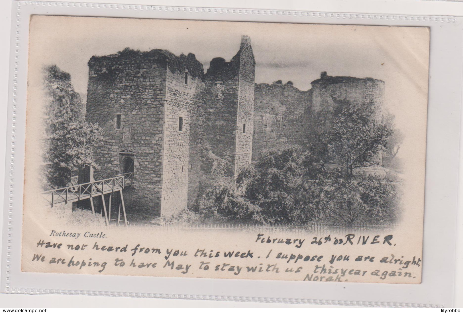 UK SCotland ROTHESAY CASTLE 1903 - Undivided Rear  Dover Postmark Plus Rare RIVER Thimble Postmark - Bute