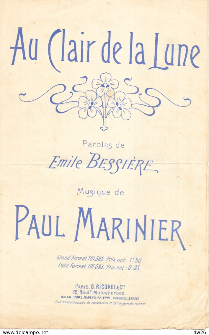 Partition De 1936: Au Clair De La Lune, Paroles D'Emile Bessière, Musique Paul Marinier - Partitions Musicales Anciennes