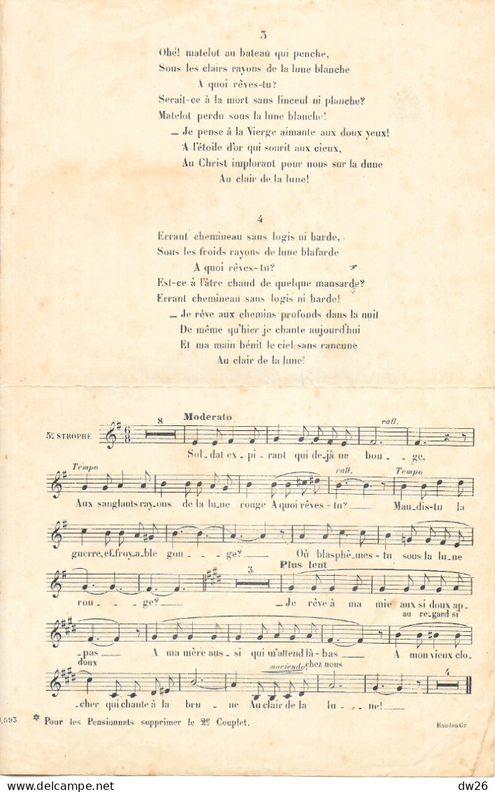 Partition De 1936: Au Clair De La Lune, Paroles D'Emile Bessière, Musique Paul Marinier - Partitions Musicales Anciennes