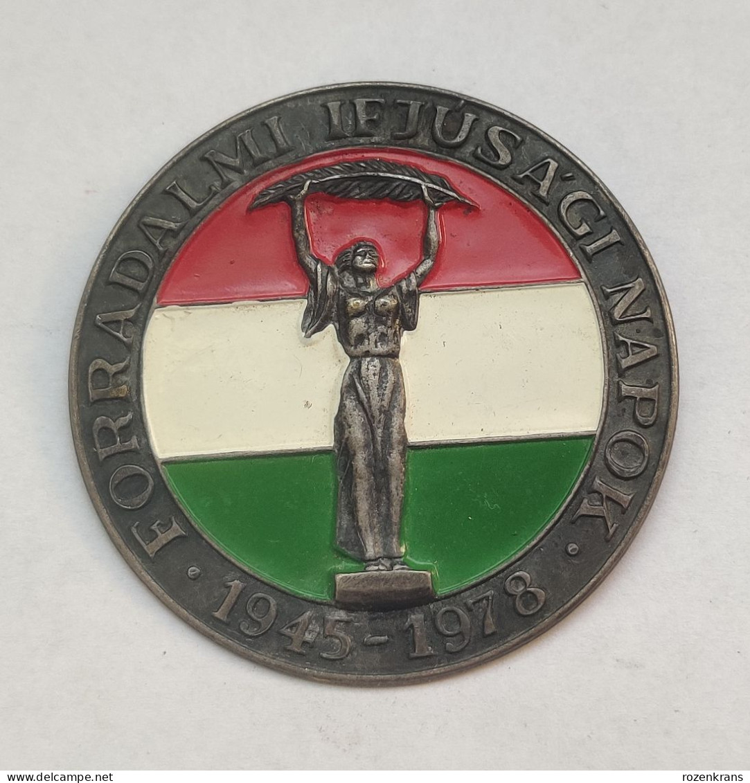 Hungary Budapest Statue Of Liberty Monument Revolutionary Youth Day Enameled Medal Broche épingle Emaillee - Andere & Zonder Classificatie