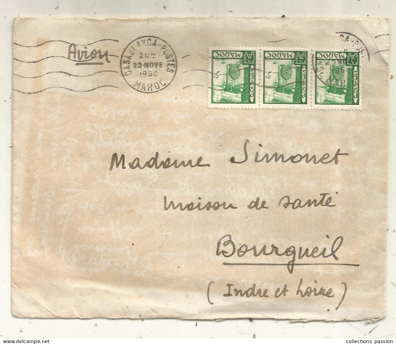 Lettre , CASABLANCA-POSTES, MAROC, 1950, 3 Timbres, 3 Scans, Frais Fr 1.55 E - Maroc (1956-...)