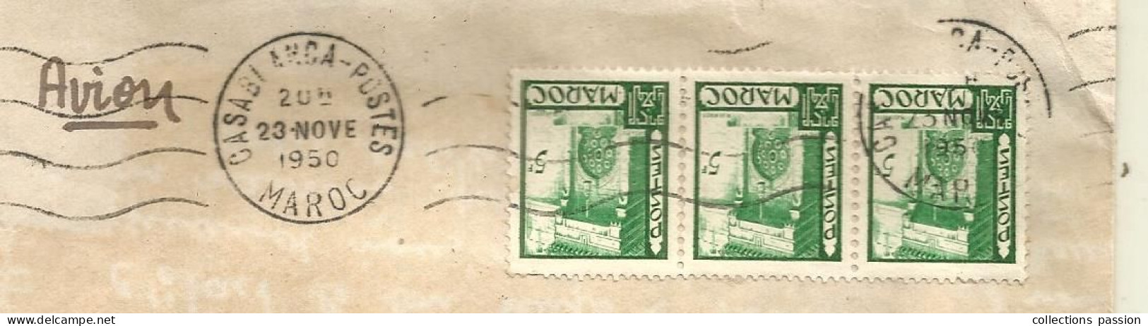 Lettre , CASABLANCA-POSTES, MAROC, 1950, 3 Timbres, 3 Scans, Frais Fr 1.55 E - Maroc (1956-...)