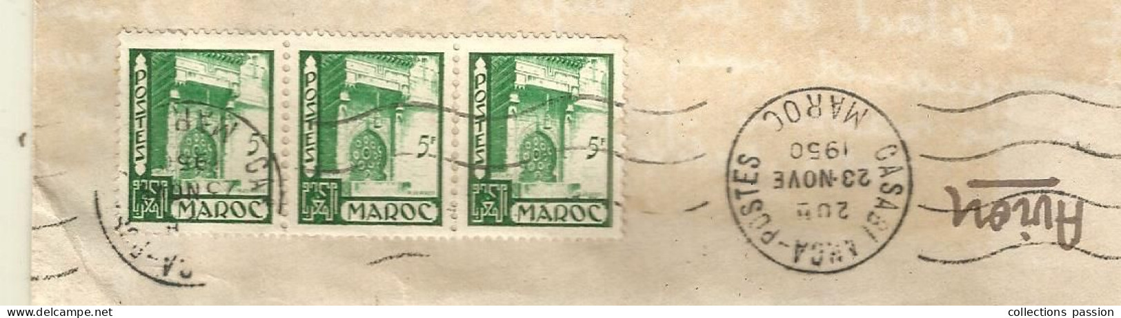 Lettre , CASABLANCA-POSTES, MAROC, 1950, 3 Timbres, 3 Scans, Frais Fr 1.55 E - Maroc (1956-...)