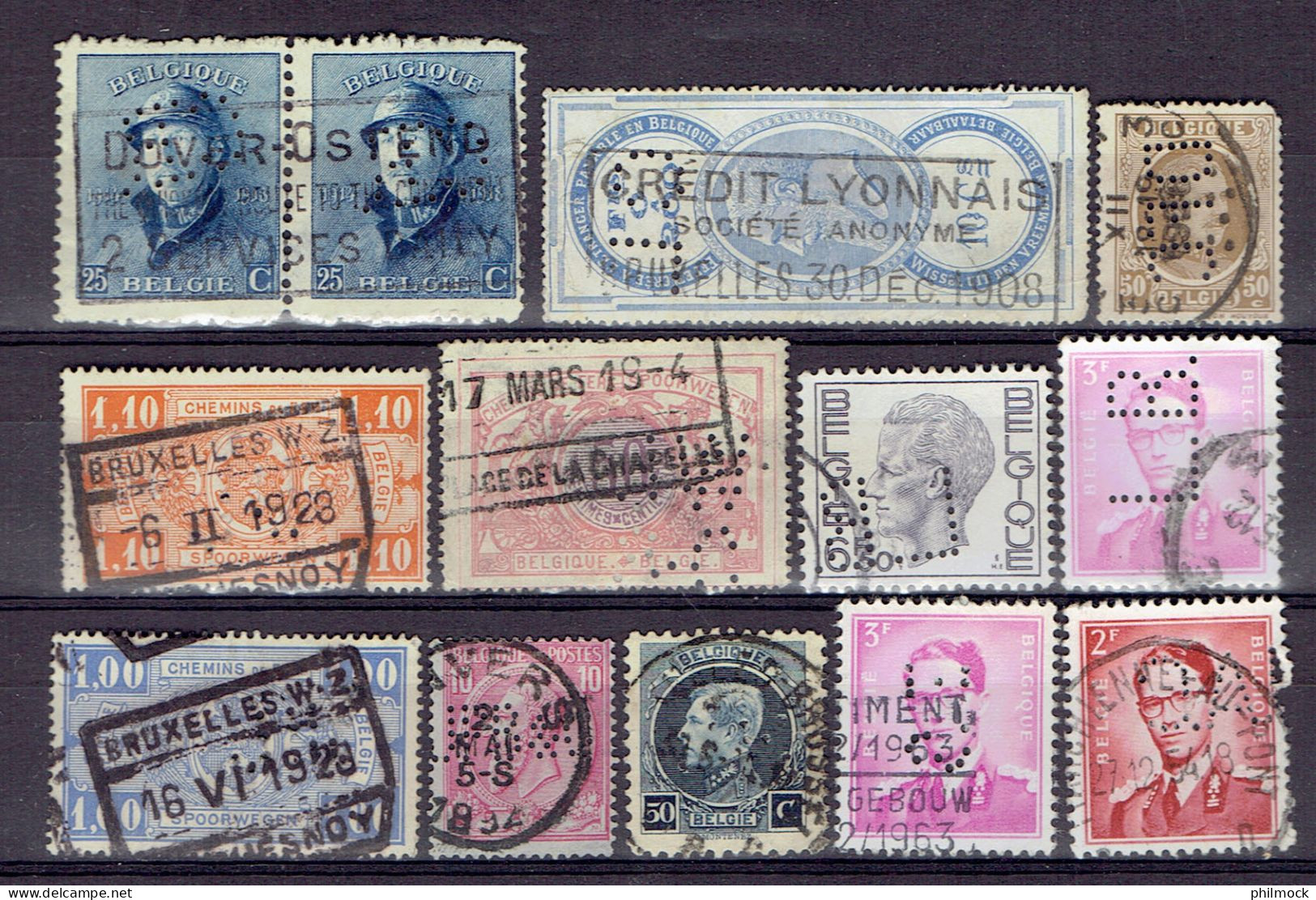 30P - 5 - Set Perforés Belgique - Tous Différents - All Différent - Perforated - Geperforeed - 1909-34