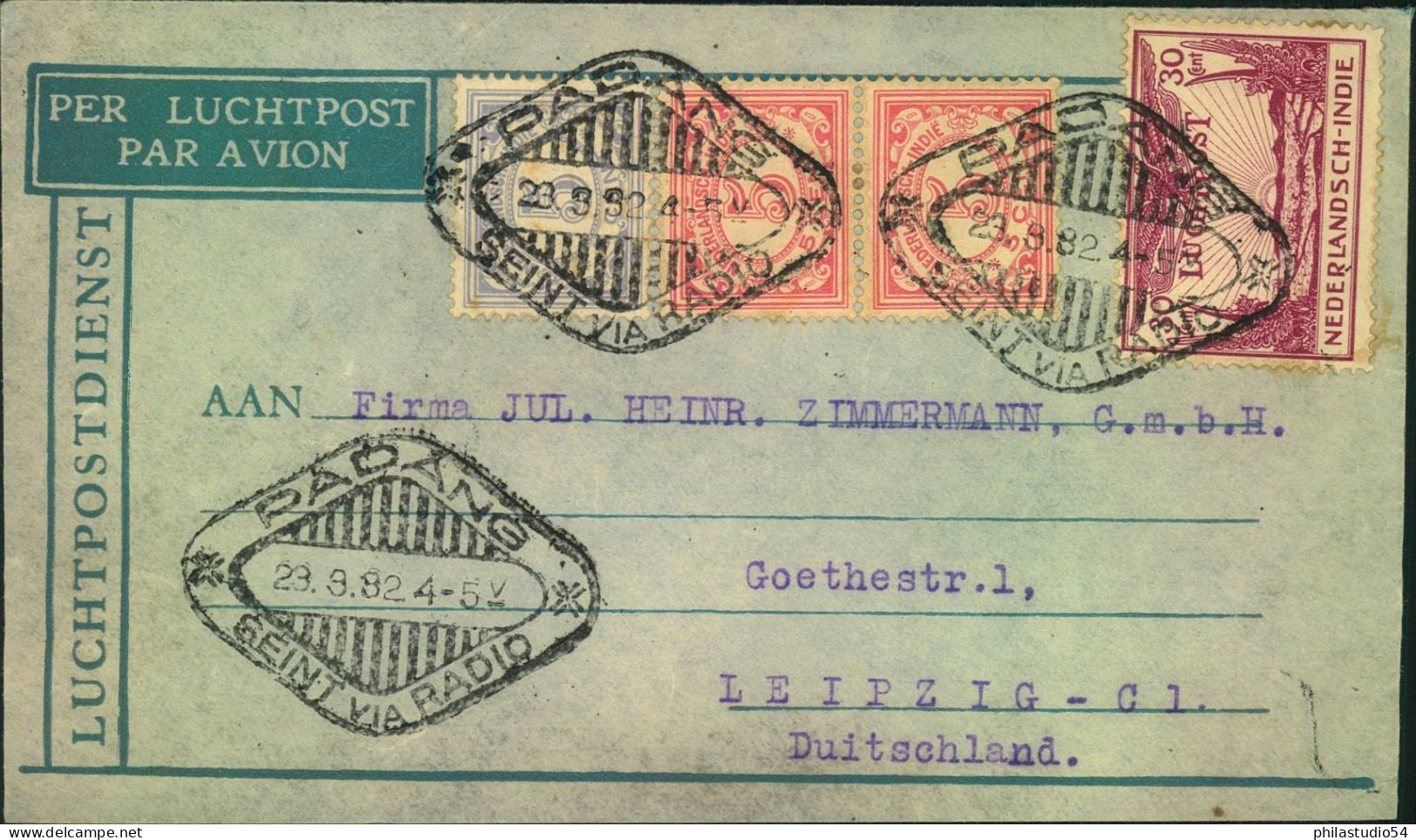 1924, Air Mail From PADANG To Leipzig - Niederländisch-Indien