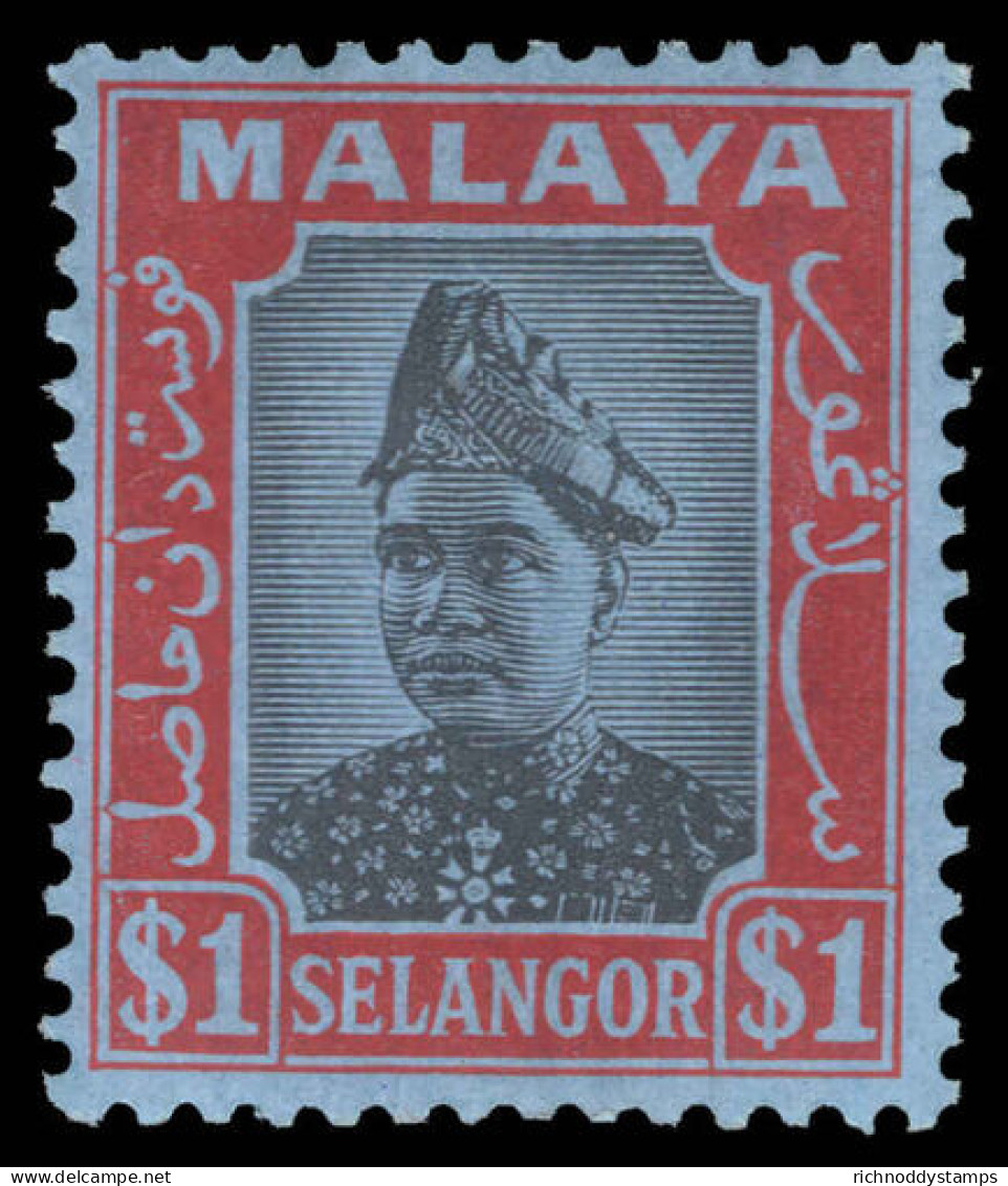 Selangor 1941 &#36;1 Black And Red On Blue Lightly Mounted Mint. - Selangor