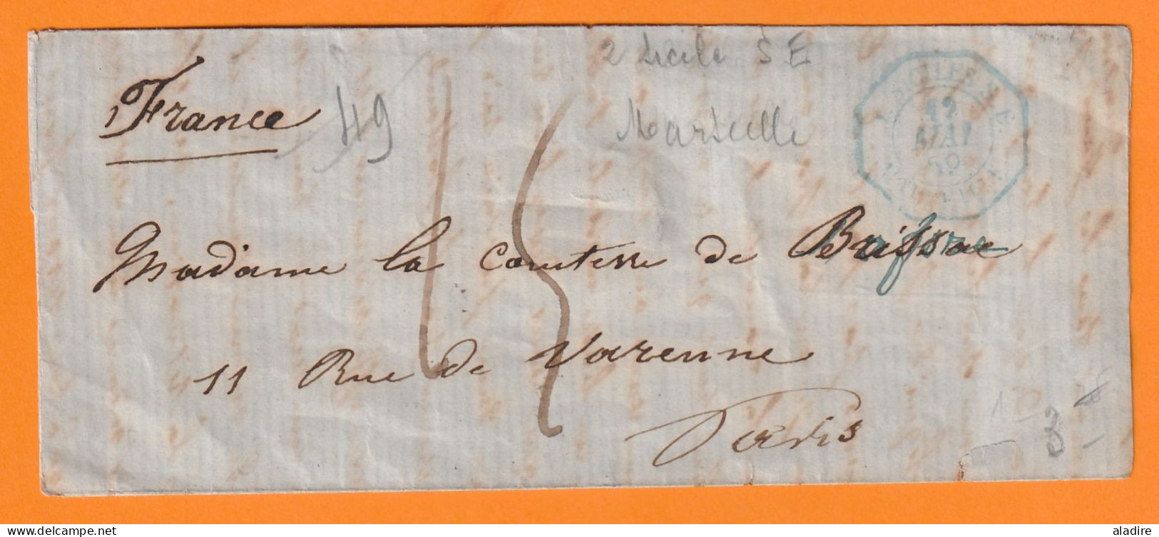 1859 - Portion De Lettre Pliée Avec Correspondance En Français De Sicile SE Vers Paris, France - Via Marseille & Lyon - Sicilia