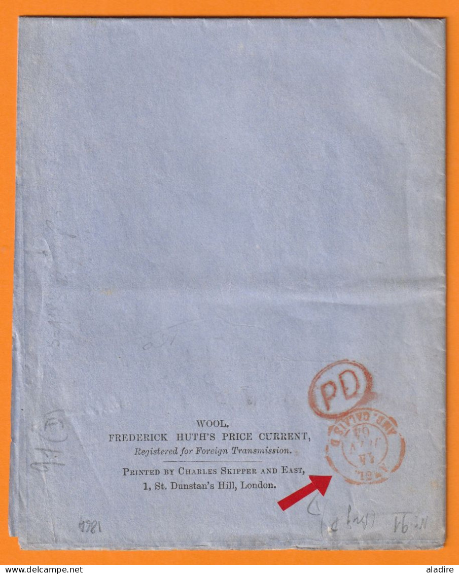 1864 - F. Huth, London - Cours De La Laine En Français - 2 Pages - PD Et Cachet D'entrée Par Calais, France - Marcophilie