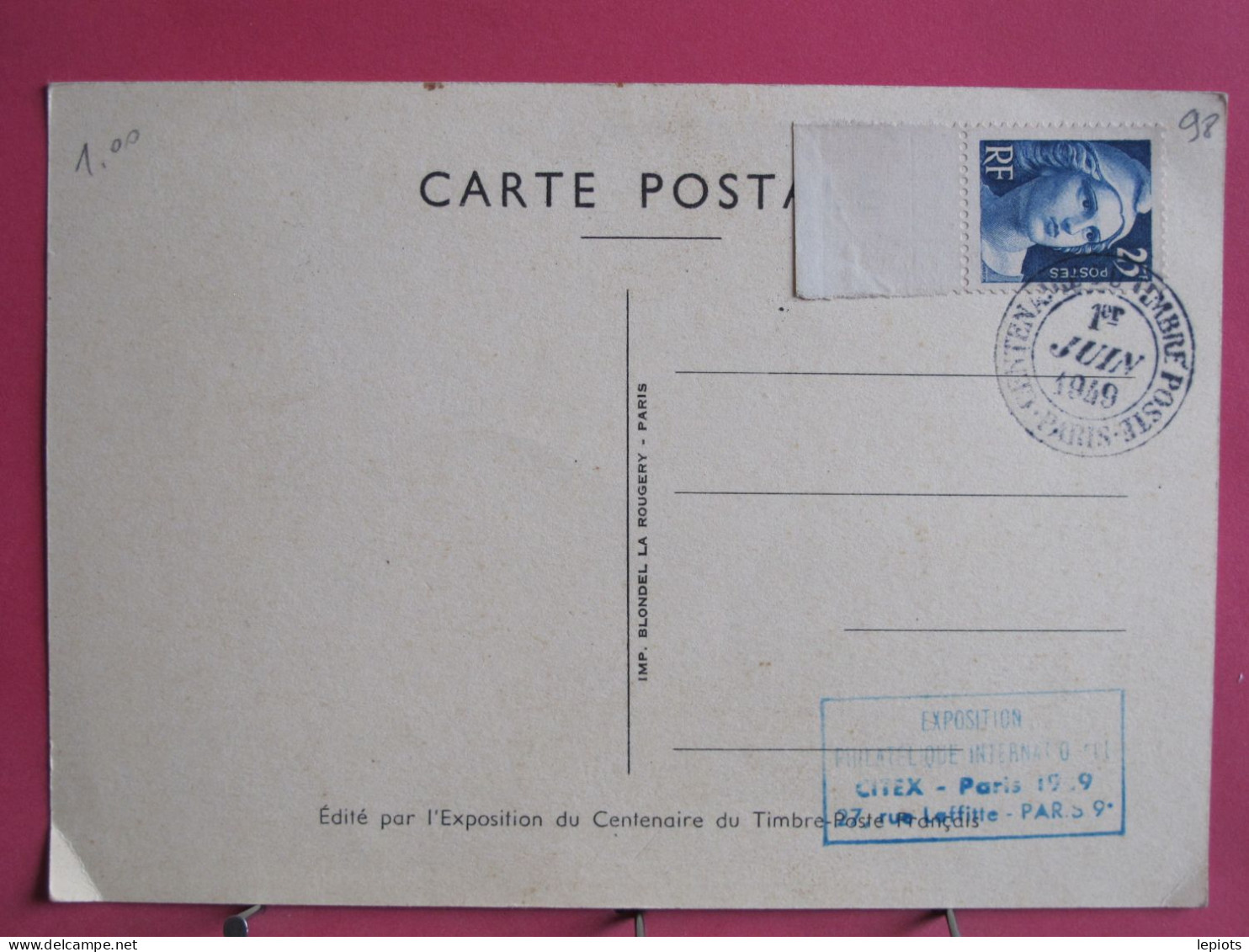 Centenaire Du Timbre Poste Français Au Grand Palais - 1er Juin 1949 - Souvenir Philétélique - Inauguraciones