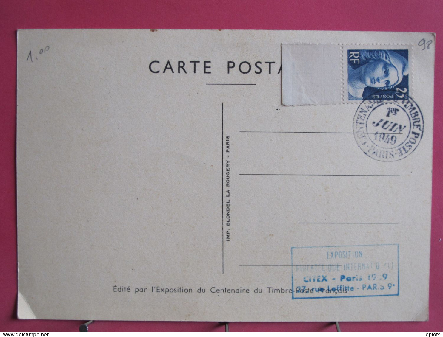 Centenaire Du Timbre Poste Français Au Grand Palais - 1er Juin 1949 - Souvenir Philétélique - Inaugurazioni