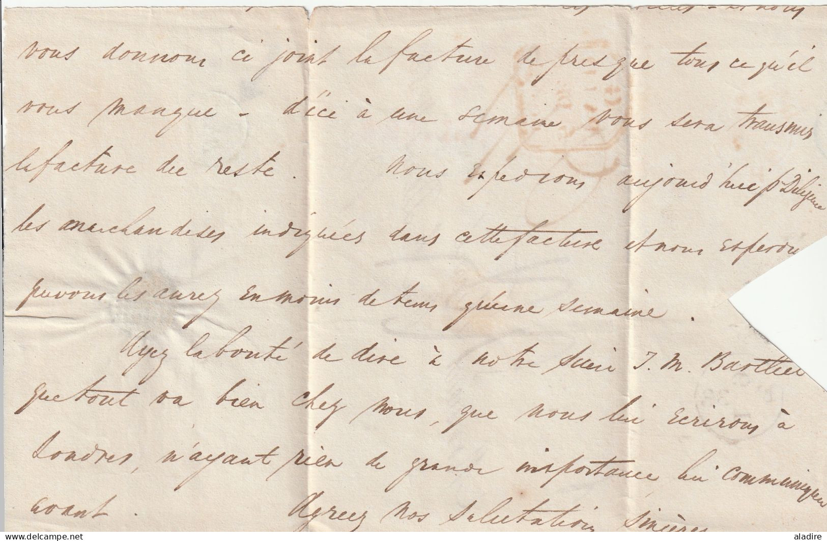 1837 - Lettre filiale de 2 p  de GAND, Belgique vers Inglange, Moselle, France - entrée par Thionville - Décime rural