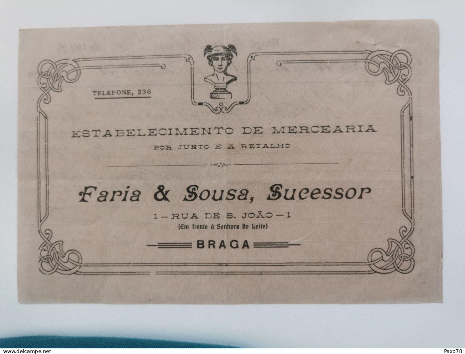 Fatura Portugal, Faria & Sousa, Braga 1926 - Portugal