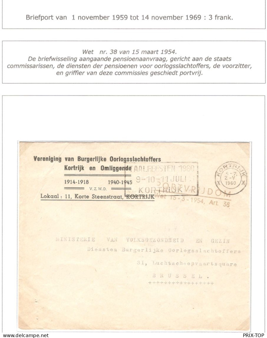 LO Burgerlijke Oorlogsslachtoffers Kortrijk & Omliggende 14-18/40-45 Griffe PORTVRIJDOM Obl. Kortrijk 1960 > BXL - Portofreiheit