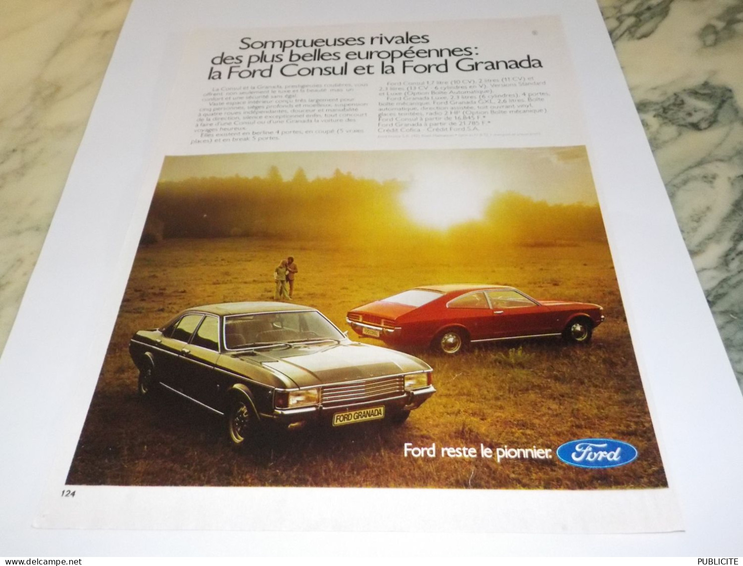 ANCIENNE PUBLICITE FORD CONSUL ET GRANADA 1972 - Voitures