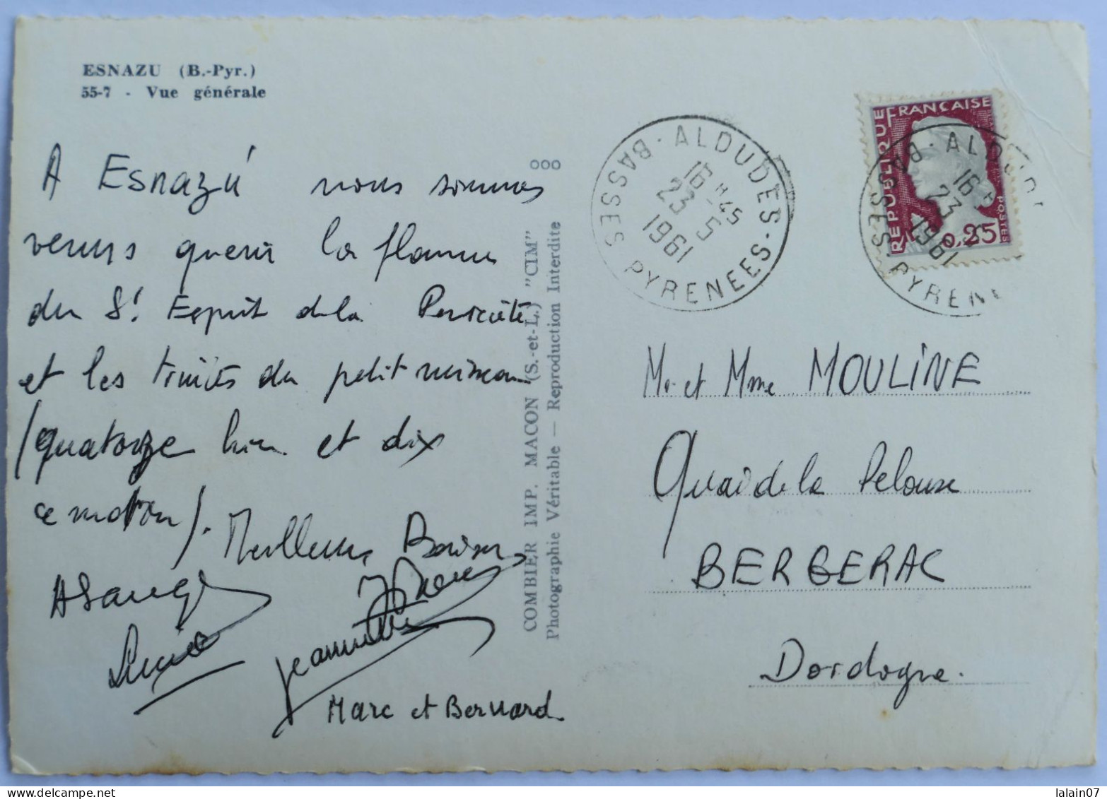 Carte Postale : 64 : ESNAZU : Vue Générale Aérienne, Timbre En 1961 - Aldudes