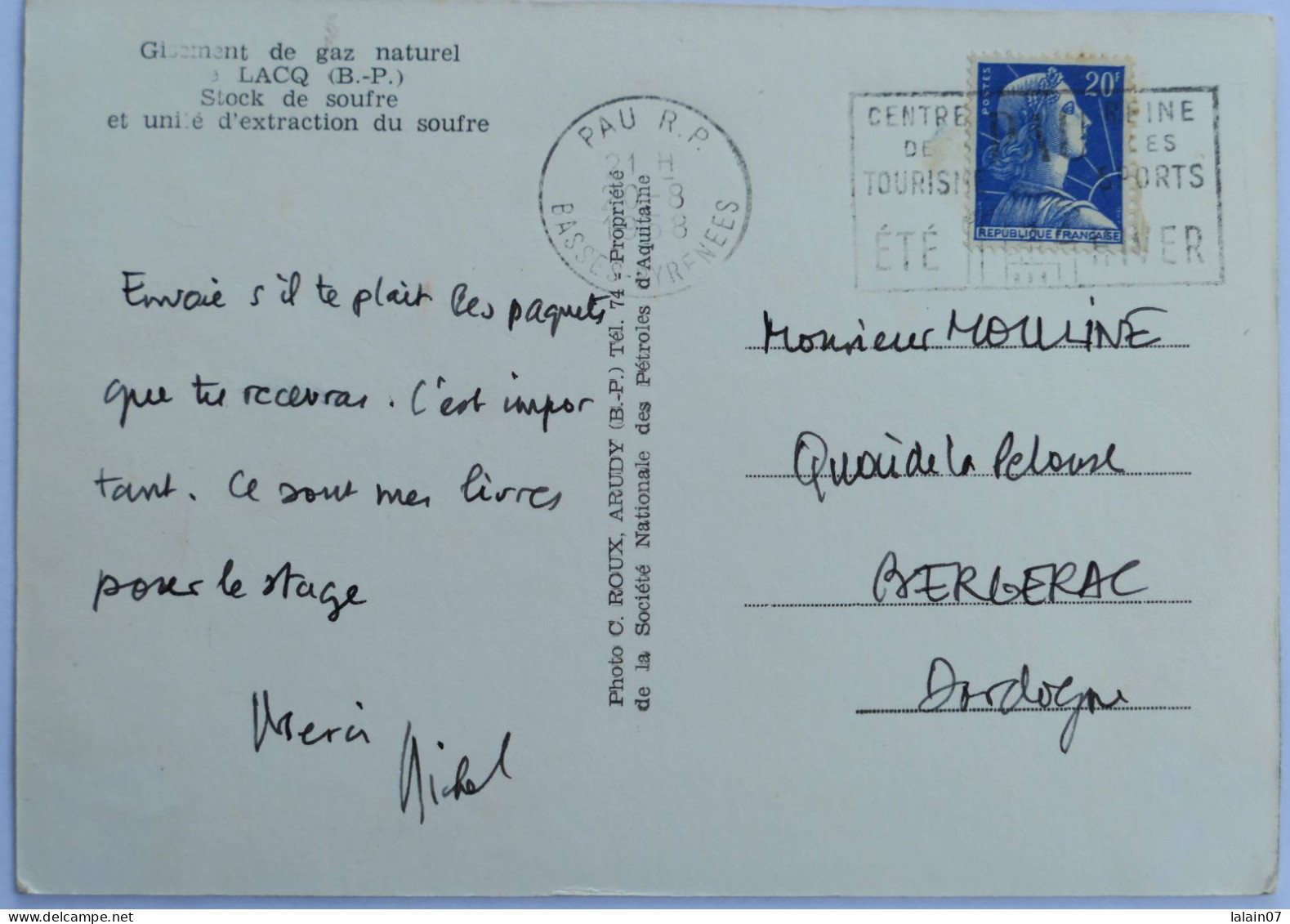 Carte Postale : 64 : LACQ : Stock De Soufre Et Unité D'Extraction Du Soufre, Timbre En 1958 - Lacq