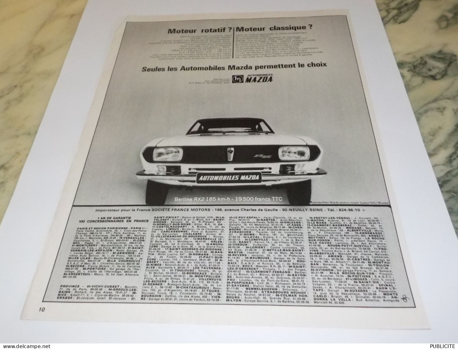 ANCIENNE PUBLICITE MOTEUR ROTATIF MAZDA 1971 - Voitures