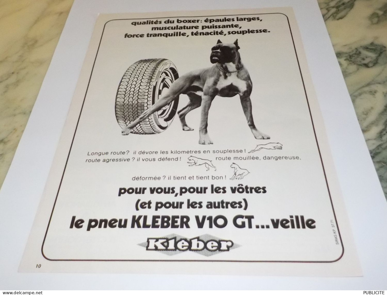 ANCIENNE PUBLICITE QUALITE DU BOXER PNEU  KLEBER 1971 - Voitures