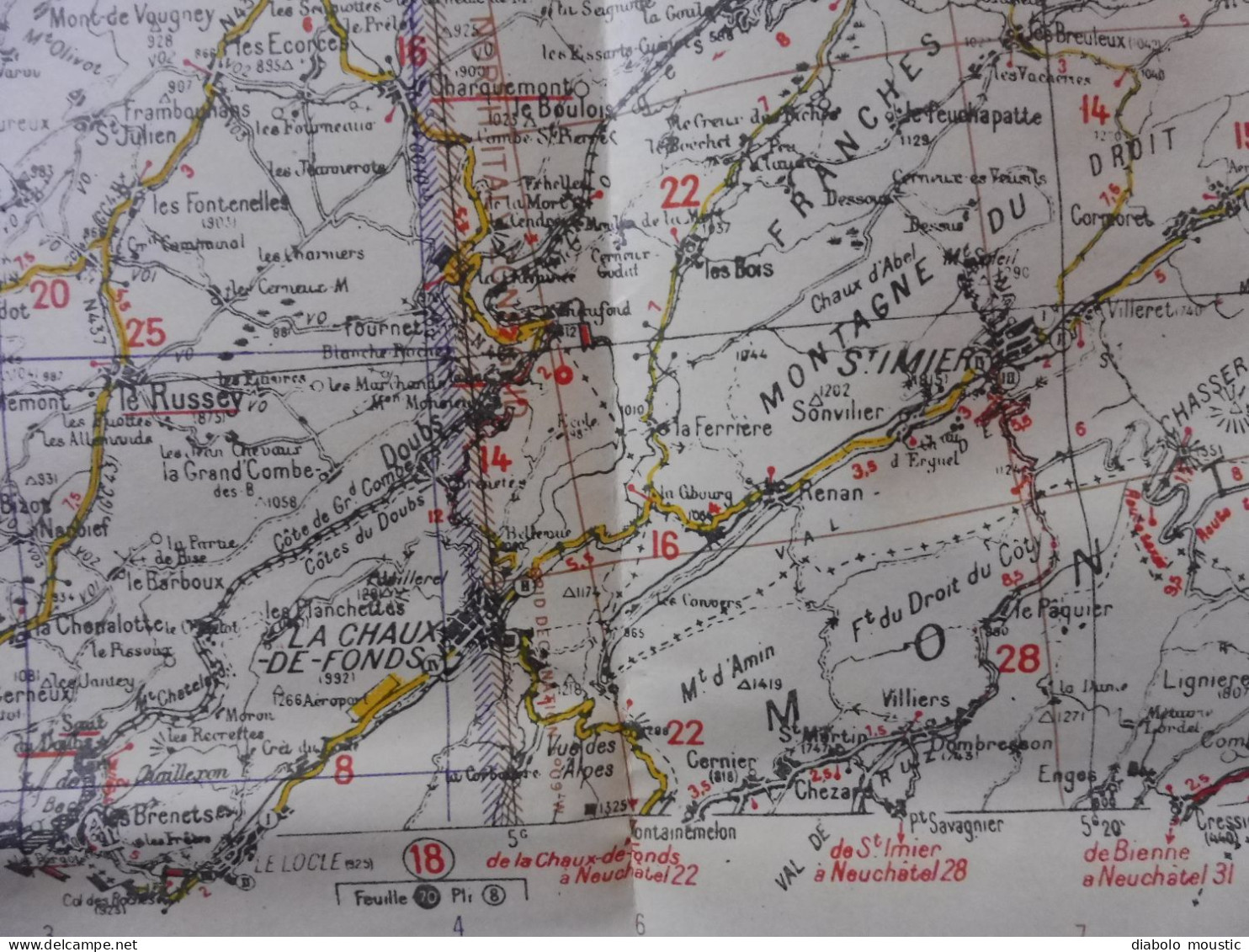 1943  Carte de guerre DIJON - MULHOUSE  firts edition published by War Office  Dim. 116cm x 70cm