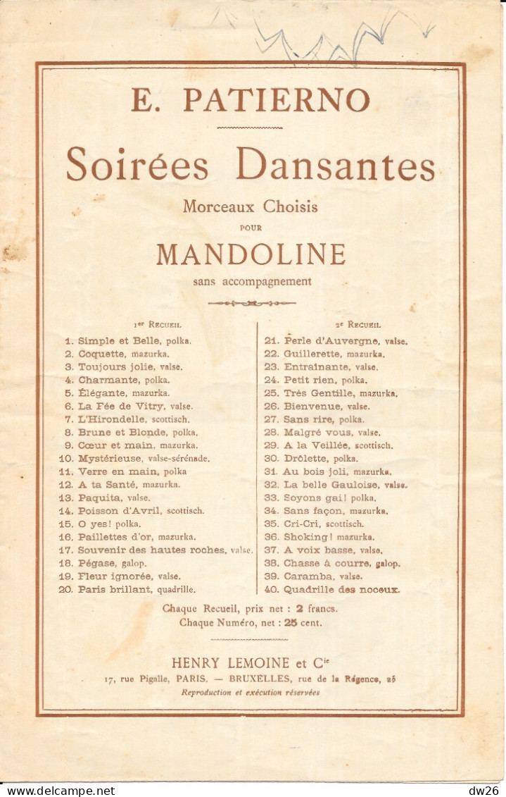 Partition: Musique Pour La Mandoline - Froufrou (Valse De J. Perronnet) Feuillet E. Patierno (Soirées Dansantes) - Partitions Musicales Anciennes