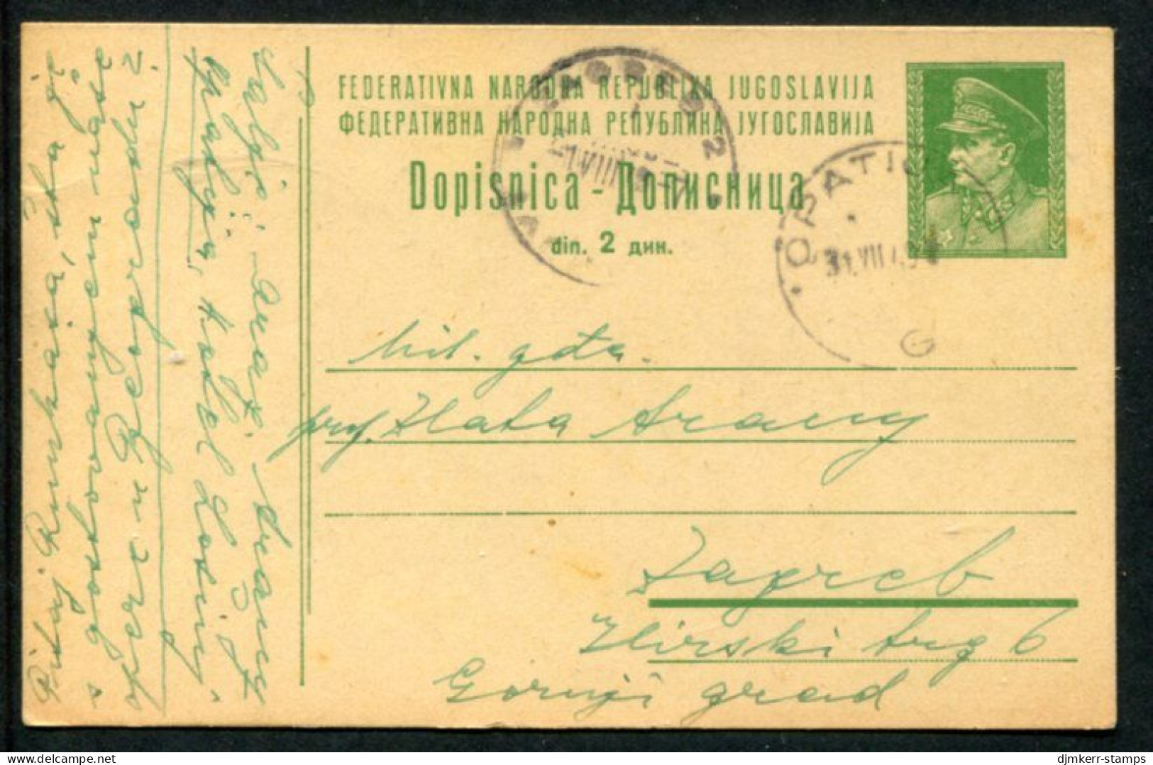 YUGOSLAVIA 1948 Tito 2 (d) Postal Stationery Card  With Text In Croatian/Serbian, Used.  Michel P124 - Enteros Postales