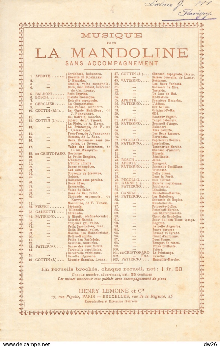 Partition: Musique Pour La Mandoline - Dors Mon Enfant (Berceuse De Ch. Loret) - Partitions Musicales Anciennes