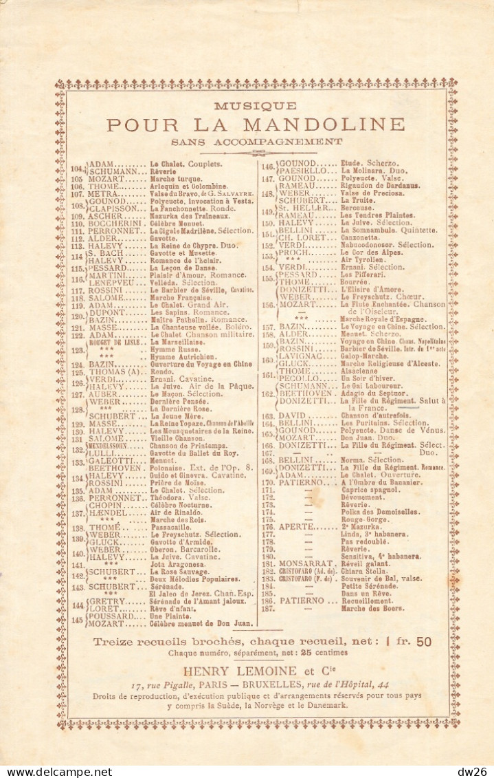 Partition: Musique Pour La Mandoline - Dors Mon Enfant (Berceuse De Ch. Loret) - Scores & Partitions