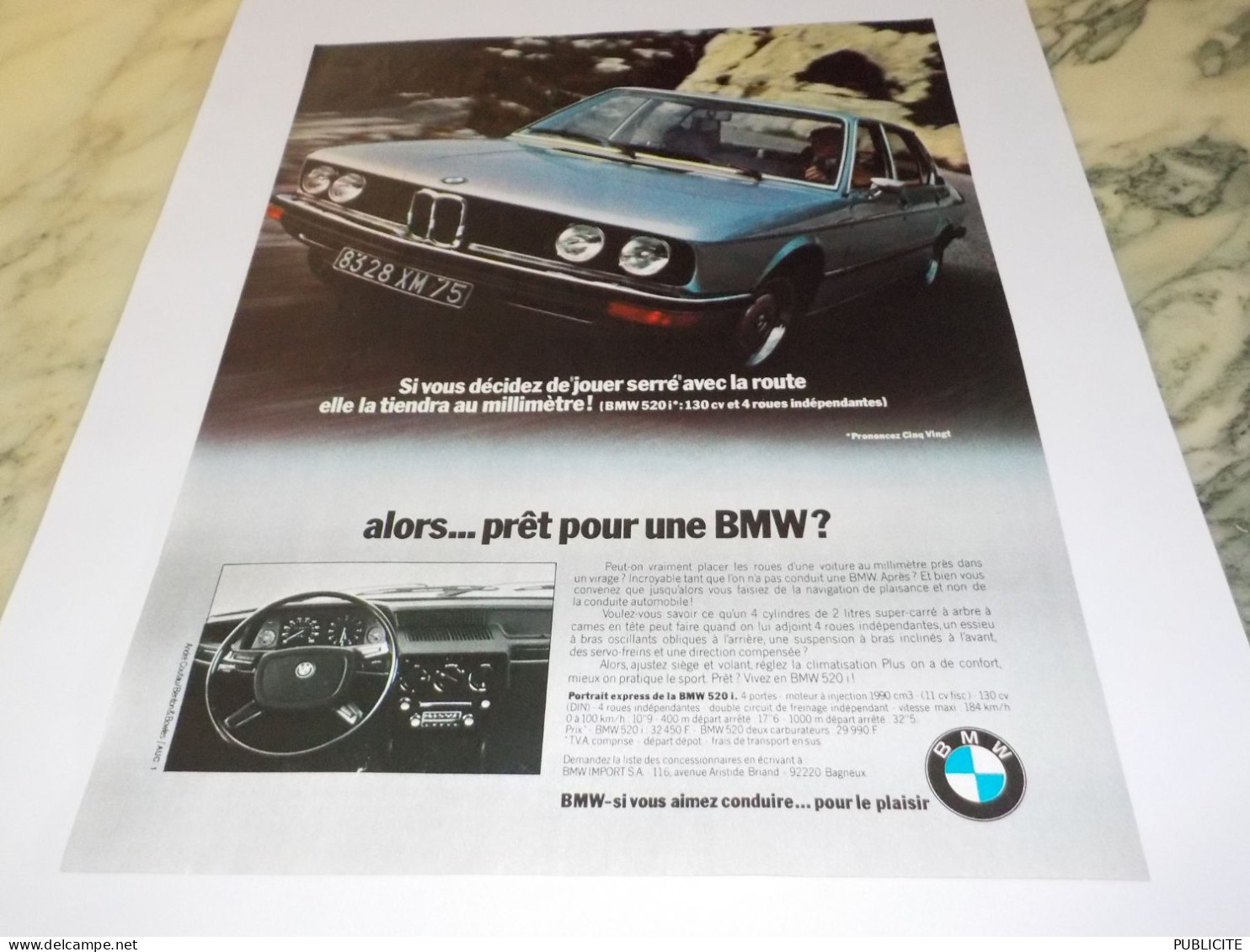 ANCIENNE PUBLICITE PRES POUR UNE BMW   1973 - Voitures