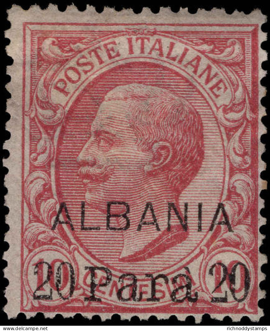 Italian PO's Albania 1907 20pa On 10c Rose Regummed. - Albanie