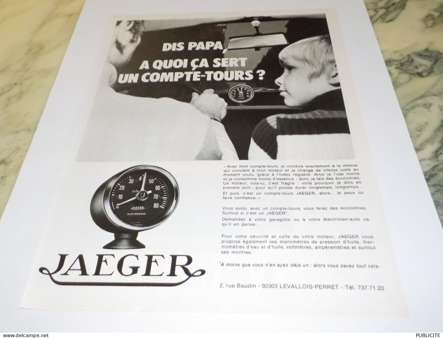 ANCIENNE PUBLICITE UN COMPTE TOURS JAEGER   1973 - Autres & Non Classés