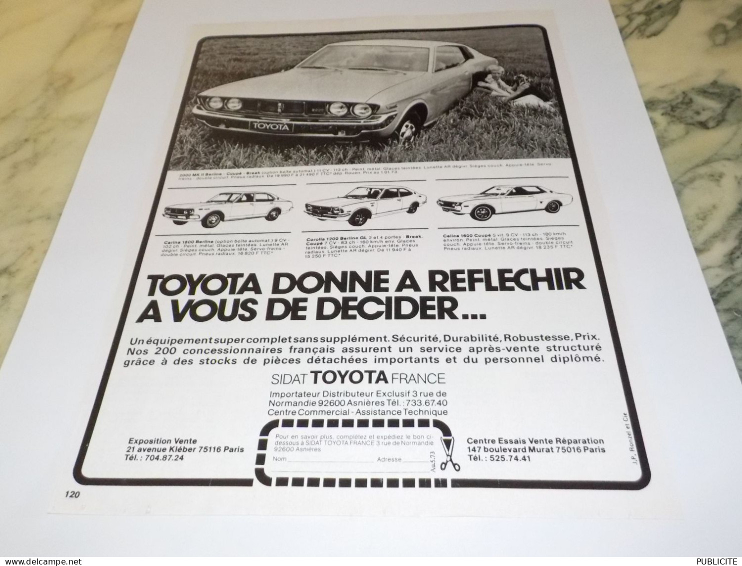 ANCIENNE PUBLICITE A VOUS DE DECIDER TOYOTA  1973 - Voitures