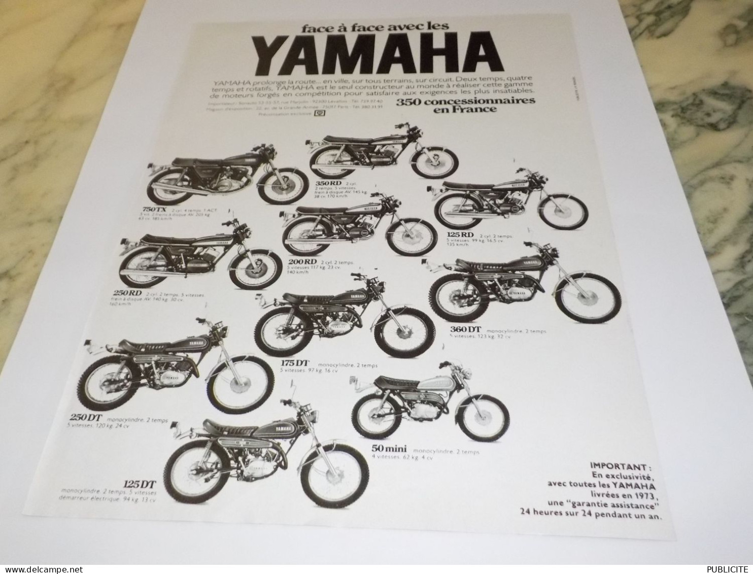 ANCIENNE PUBLICITE FACE A FACE YAMAHA  1973 - Moto