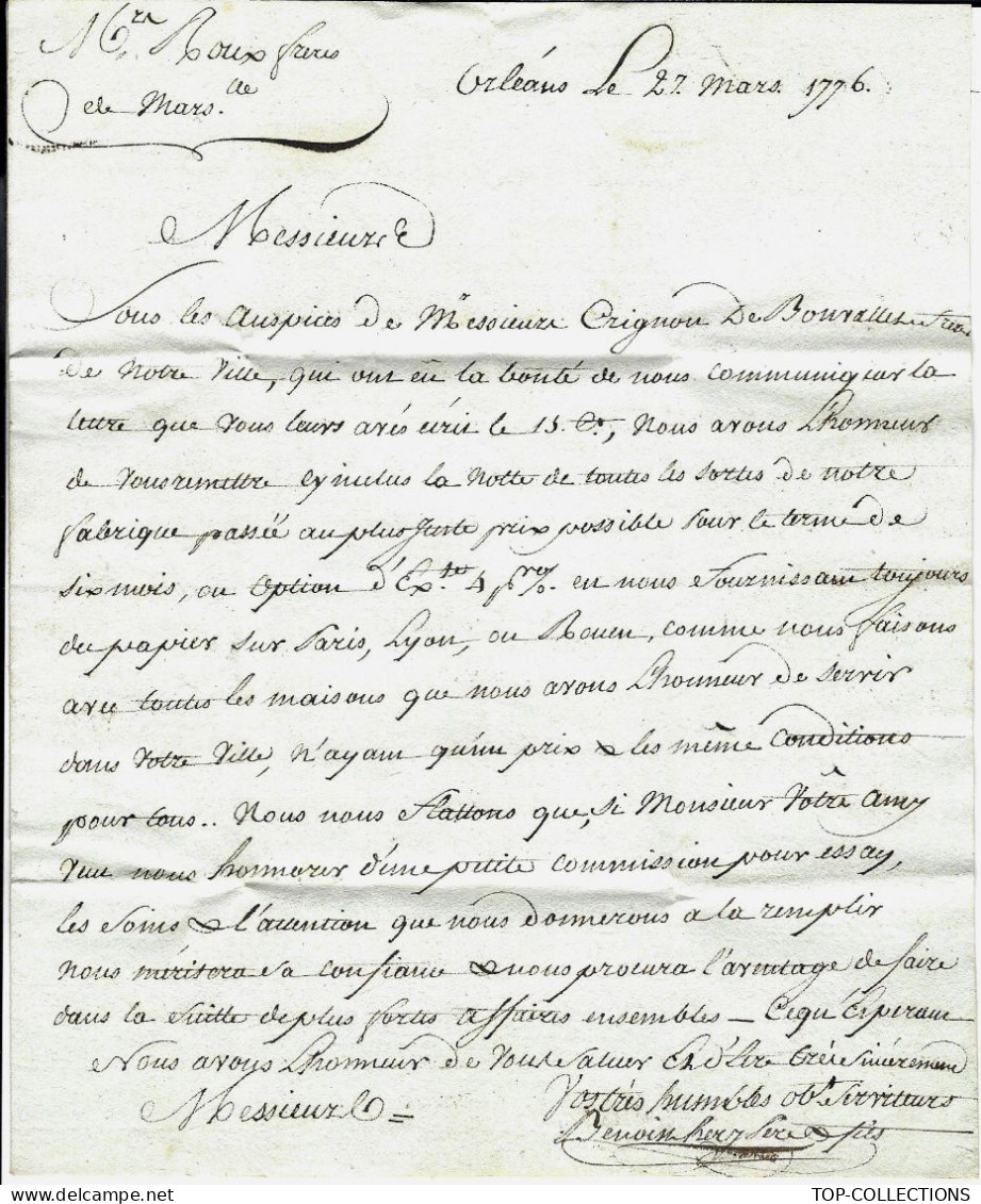 1776  MANUFACTURE ROYALE DE BONNETERIE  Loire Port Orléans à Orléans Benoist Héry => Roux Frères Négociants à Marseille - ... - 1799