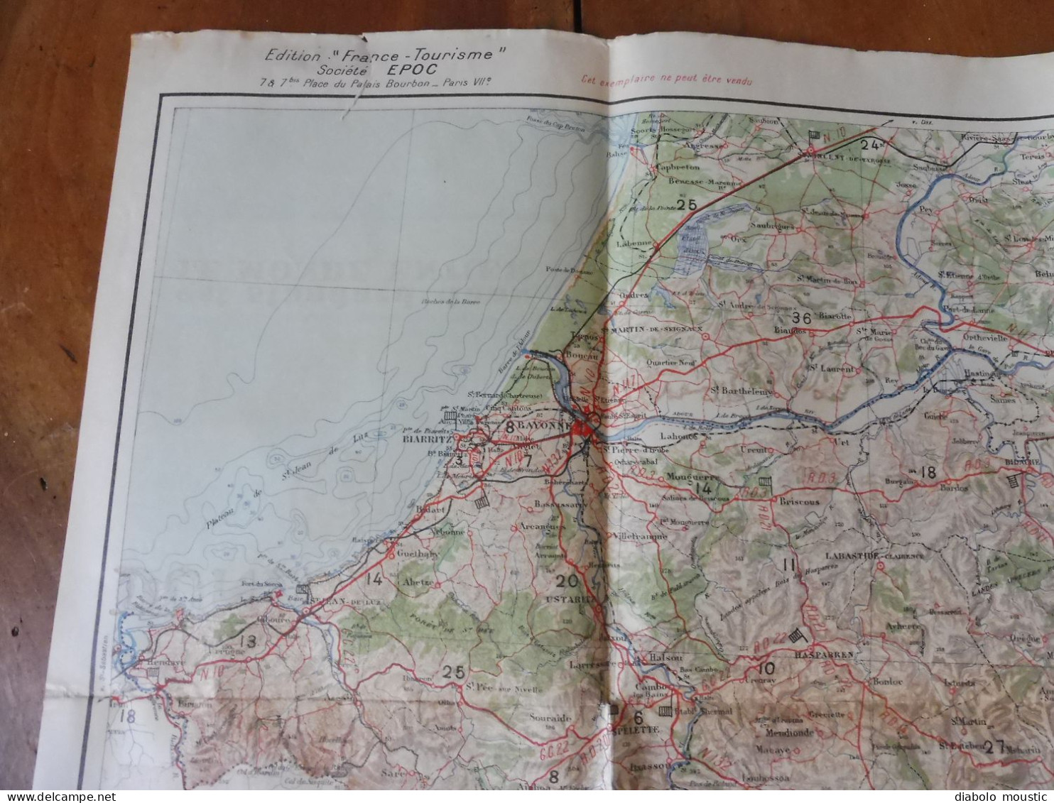 1928  Les Pyrénées et la Côte Basque : Carte officielle du service géographique de l'Armée par DUNLOP...Nombreuses pubs