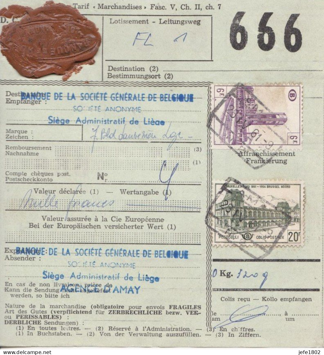 Postcolli - Colis Postaux - 666 - Banque De Huy Lakstempel - Cachet De Cire - Wax Seal - Lacksiegel - Documents & Fragments
