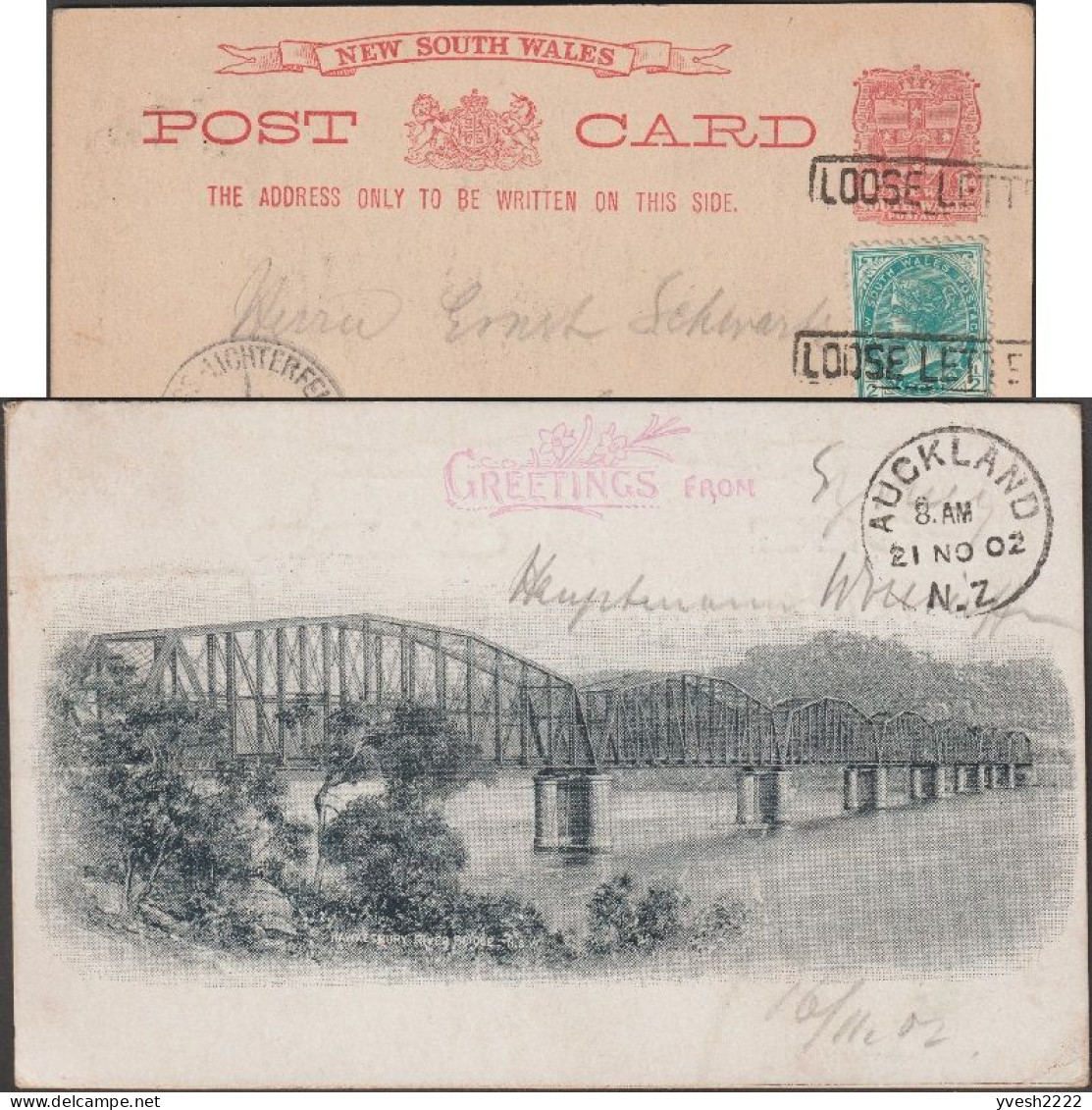 NSW 1902. Entier Illustré Oblitéré Loose Letter. D'un Bateau De Sydney à Auckland, Pour Gross Lichterfelde. Pont  RRRR - Cartas & Documentos