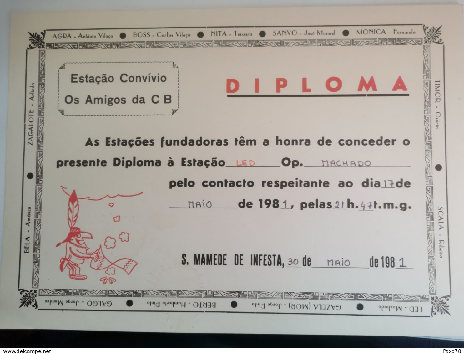 Portugal Diploma, Estaçâo Os Amigos Da CB, S. Mamede De Infesta 1981 - Briefe U. Dokumente
