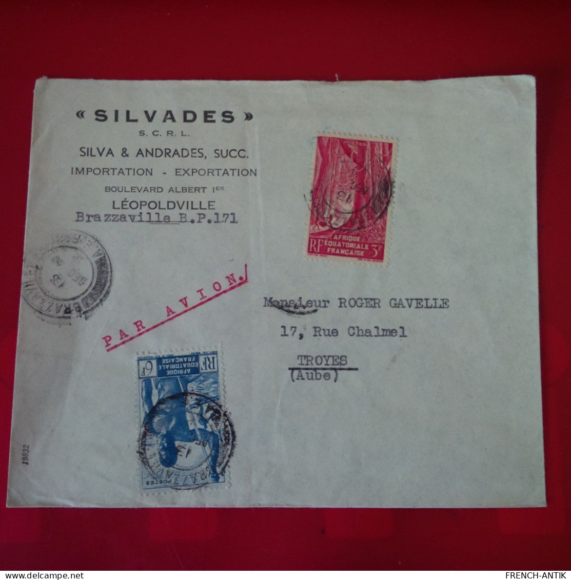 LETTRE LEOPOLDVILLE OU BRAZZAVILLE SILVADES POUR TROYES PAR AVION - Cartas & Documentos