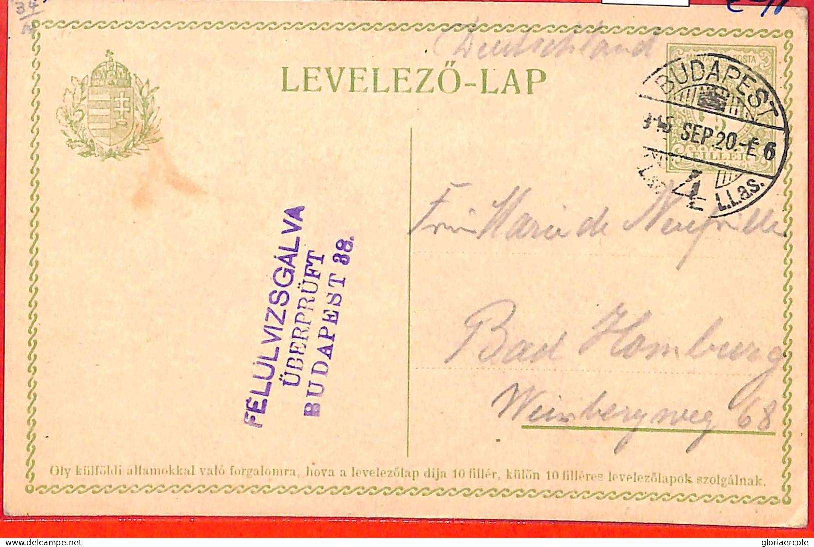 Aa1977 - HUNGARY - Postal History -  POSTAL STATIONERY  CARD - Oficiales