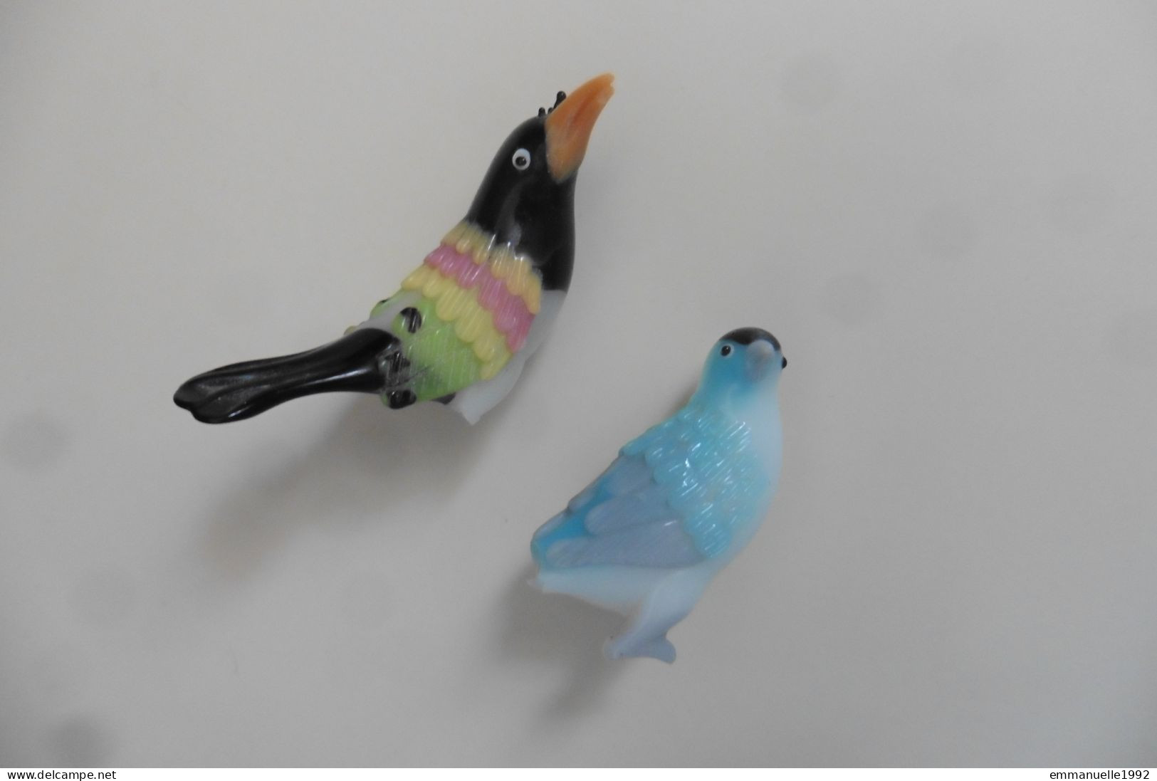 Lot De 2 Figurines Oiseaux En Verre De Murano Années 1950 Blanc Noir Bleu Ciel - Abîmées - Animals