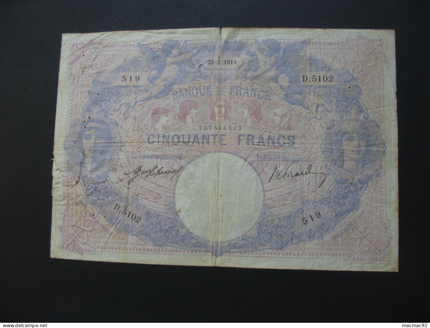 50 Cinquante Francs "BLEU ET ROSE"  25-2-1914   **** EN ACHAT IMMÉDIAT  **** - 50 F 1889-1927 ''Bleu Et Rose''