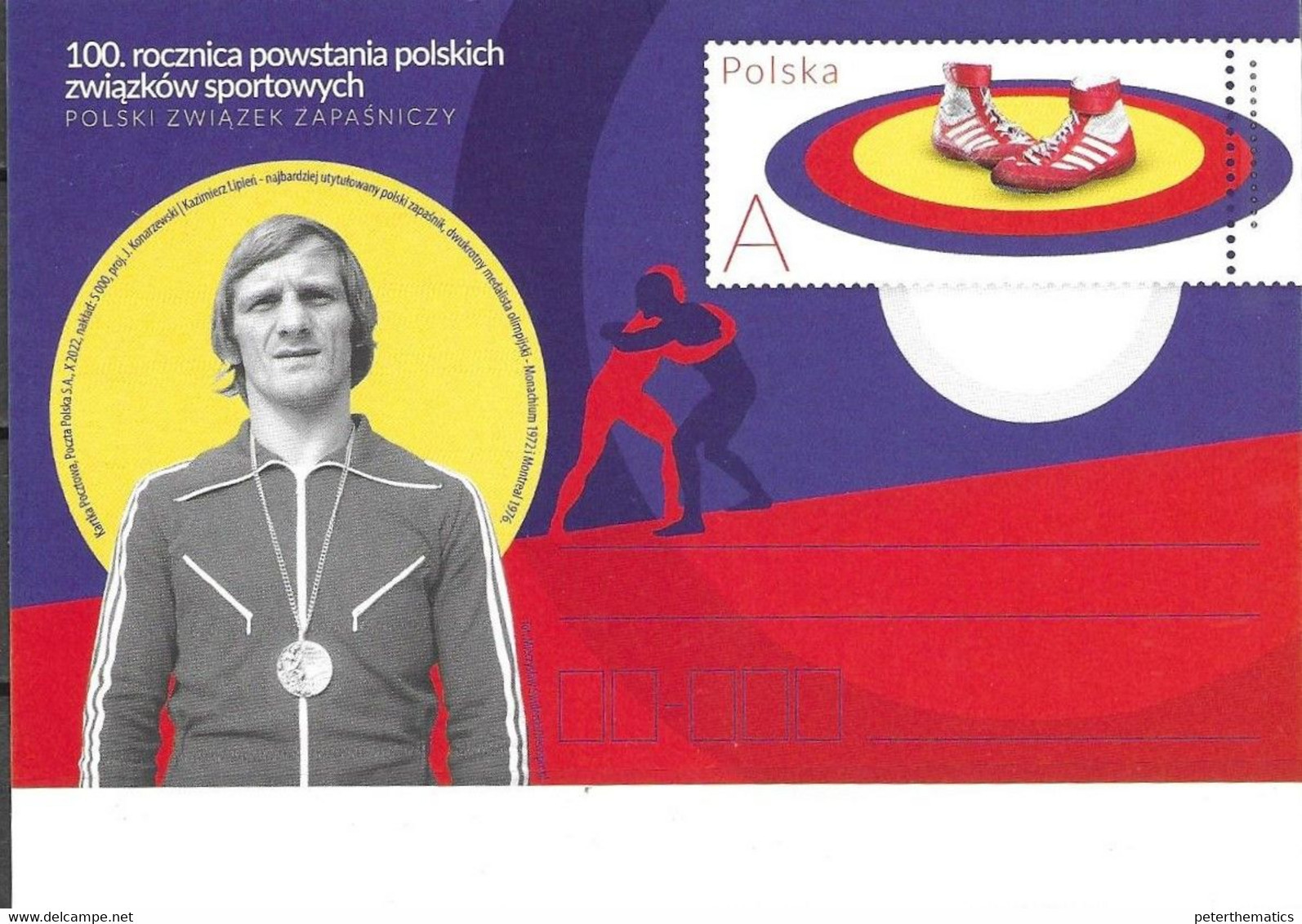 POLAND, 2022, MINT POSTAL STATIONERY, PREPAID POSTCARD, POLISH SPORT UNIONS, WRESTLING - Lotta